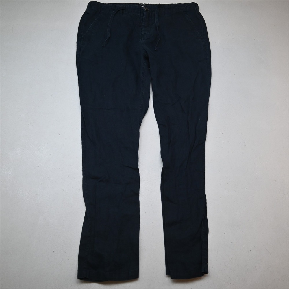 Galeries Lafayette 36x32 Navy Blue 100% Linen Button Fly Drawstring Slim Pants